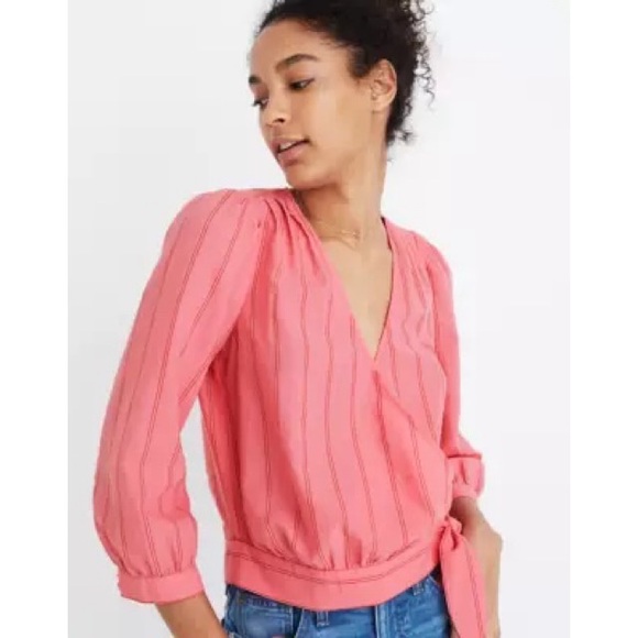 📌 Madewell Cecilia Stripe Wrap Top - Picture 6 of 7